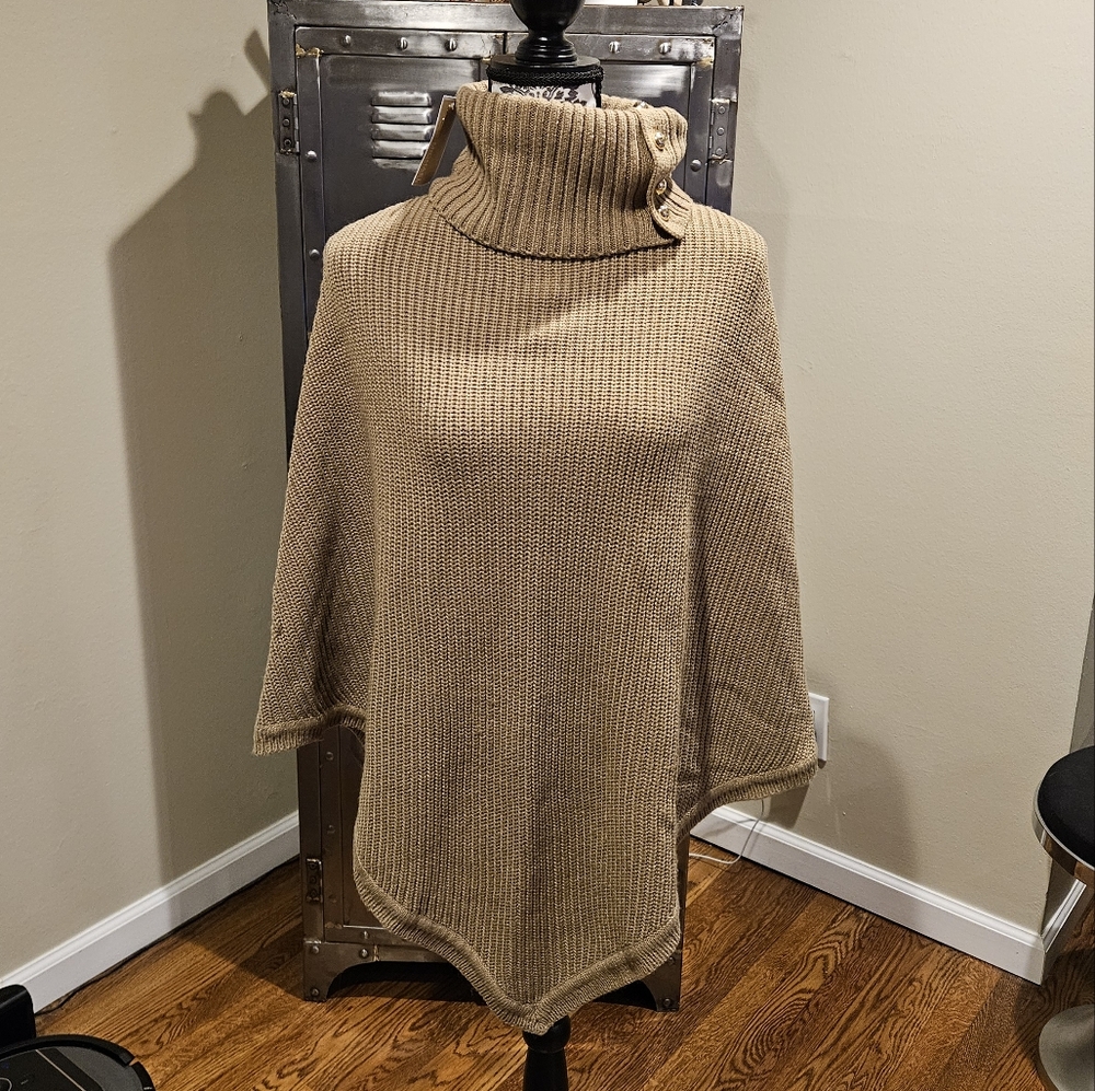 Michael Kors Button Turtleneck Cape Poncho Sweater NWT